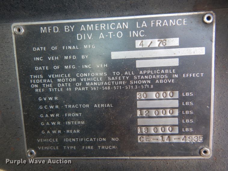 image for item JG9106 1976 American Lafrance  pumper fire truck