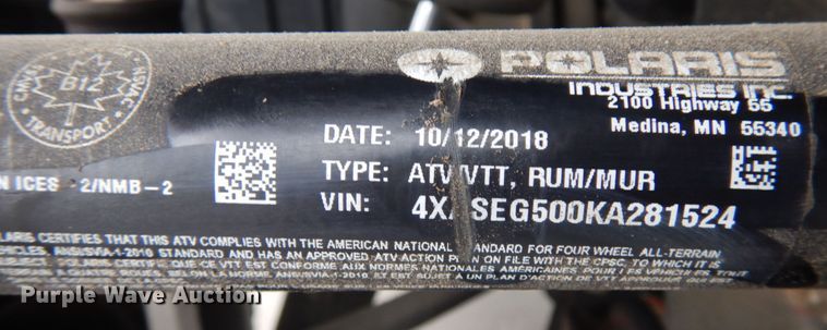 image for item JQ9205 2019 Polaris  ATV