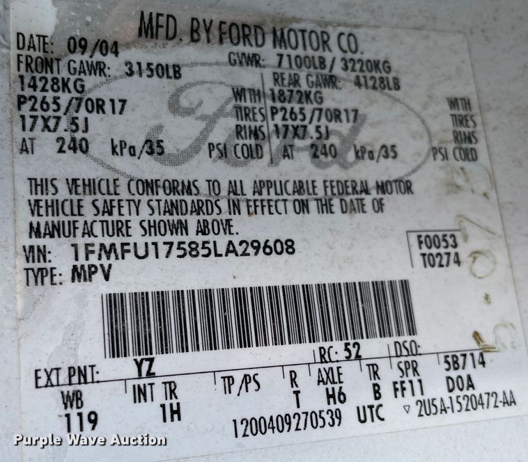 image for item JQ9554 2005 Ford Expedition  SUV