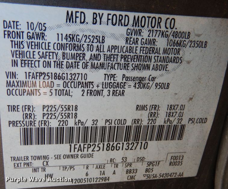 image for item KI9524 2006 Ford Five Hundred Limited