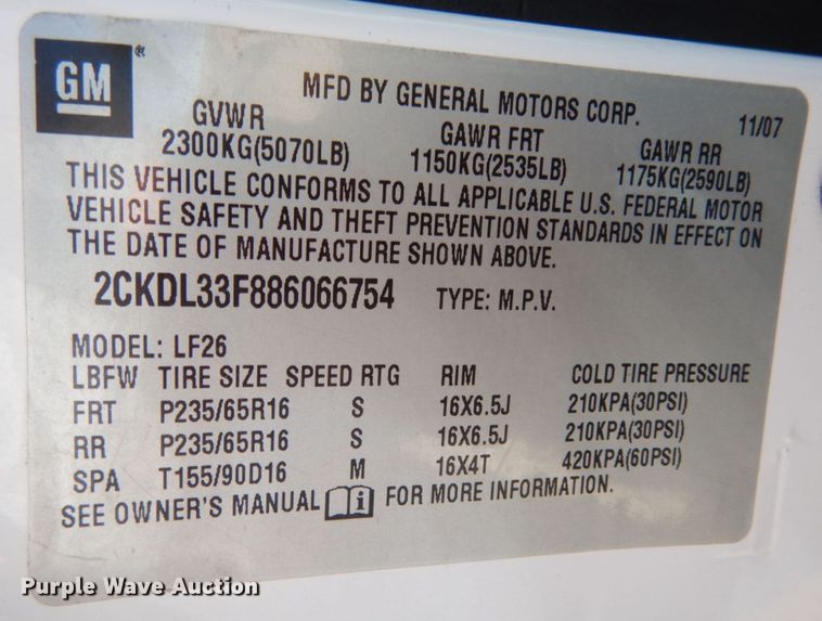 image for item KI9532 2008 Pontiac Torrent ESF
