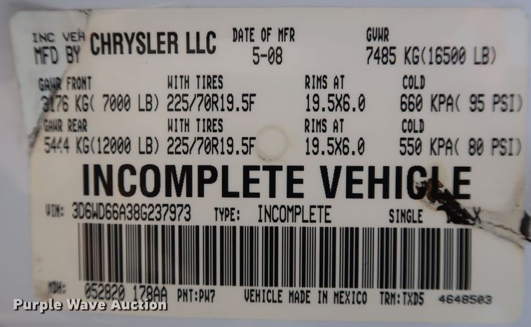 image for item KQ9743 2008 Dodge Ram 4500HD  utility / service truck