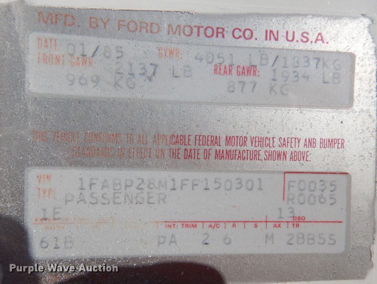 image for item KU9138 1985 Ford Mustang GT