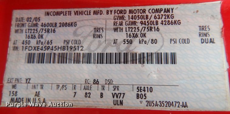 image for item KU9144 2005 Ford E450  box truck
