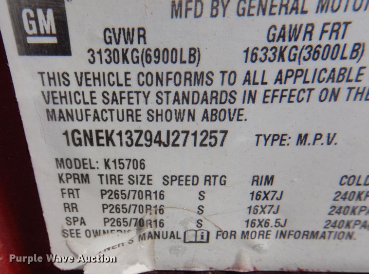 image for item KX9362 2004 Chevrolet Tahoe  SUV