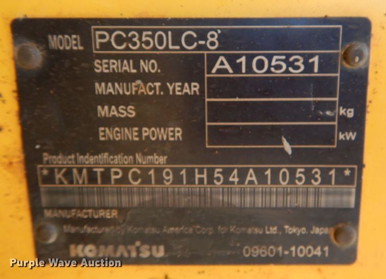 image for item DG1751 2011 Komatsu PC350LC-8  excavator