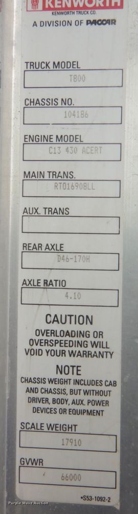 image for item DG1844 2005 Kenworth T800  dump truck