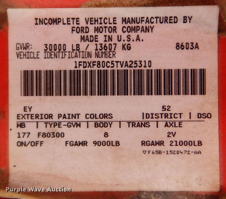 image for item DJ0792 1996 Ford F800  dump truck