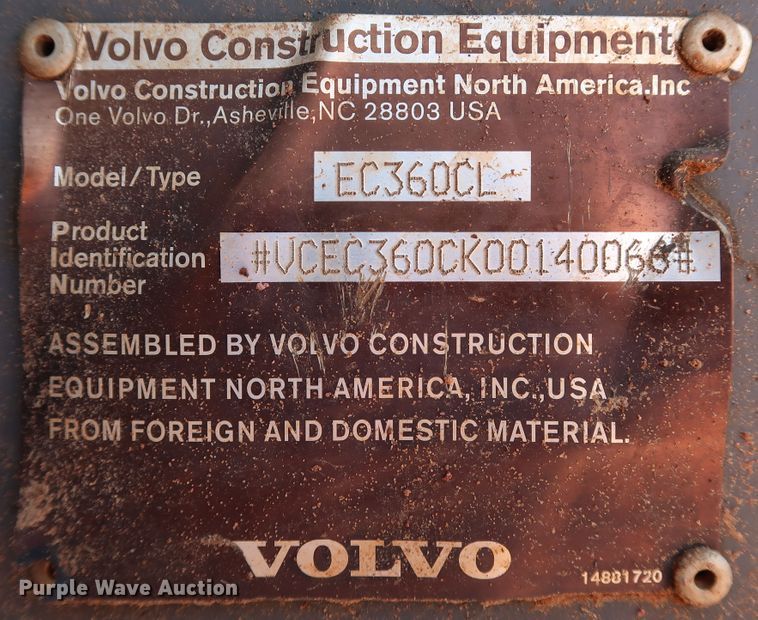 image for item DJ1947 2008 Volvo EC360C L  excavator