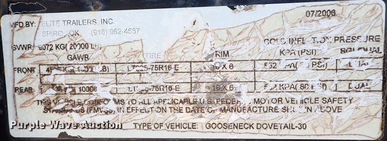 image for item DJ1948 2006 Elite Gooseneck Dovetail-30  equipment trailer