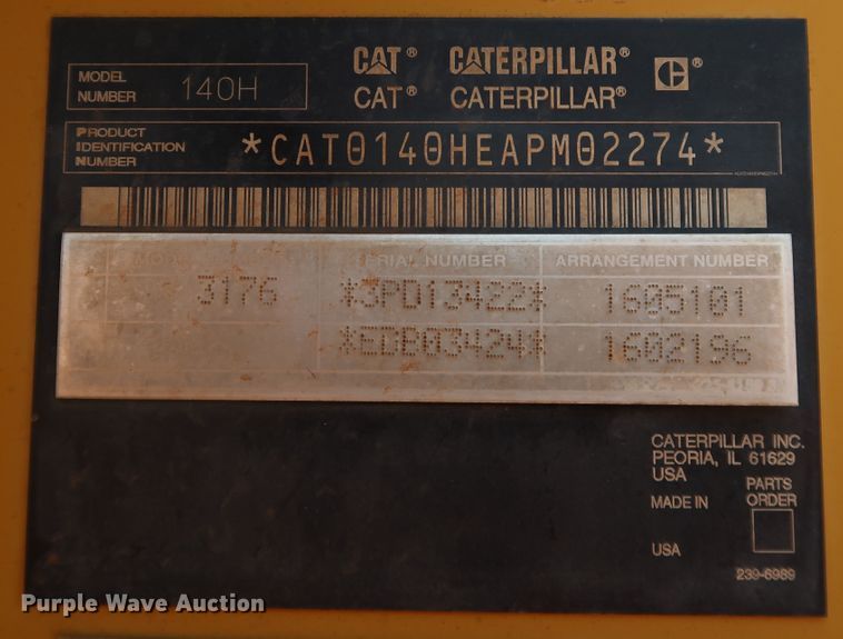 image for item DJ1951 2005 Caterpillar 140H VHP  motor grader