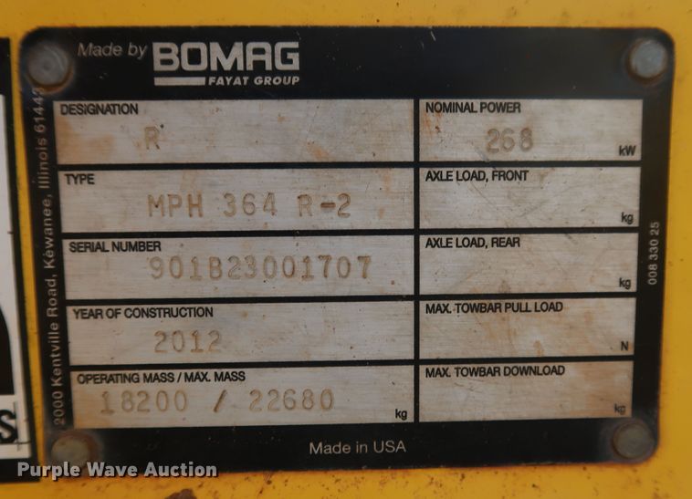 image for item DJ1955 2012 Bomag MPH364R-2  recycler