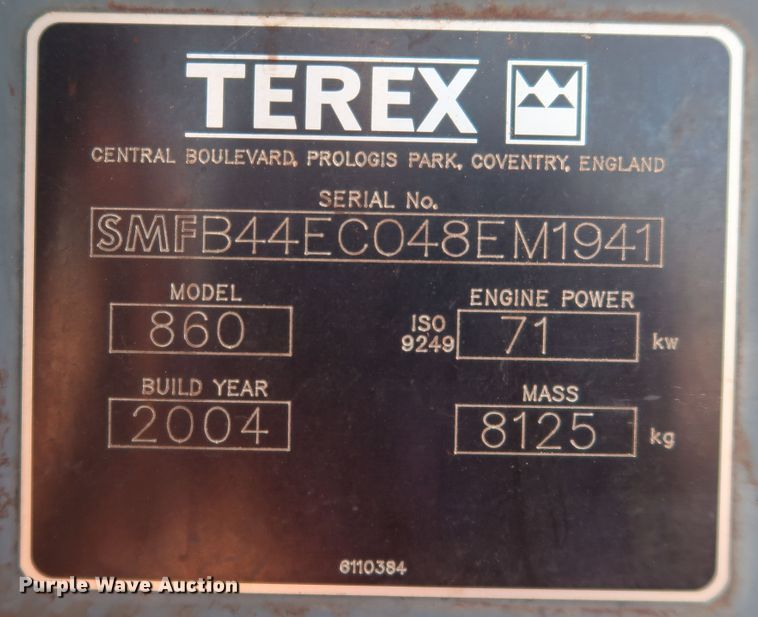 image for item DJ1956 2004 Terex TX860SB  backhoe