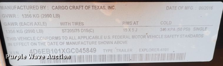 image for item DJ1966 2016 Cargo Craft Explorer-6101  enclosed cargo trailer