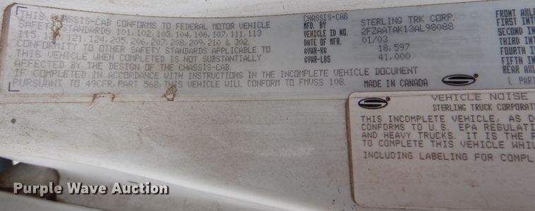 image for item DJ7302 2003 Sterling L7500  sewer jetter truck