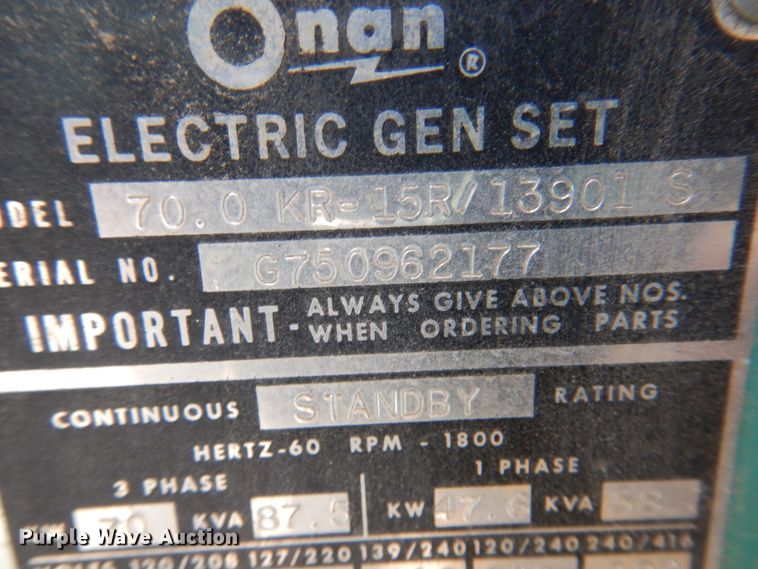 image for item DK8240 Onan 70.0 KR-15R/13901S  generator