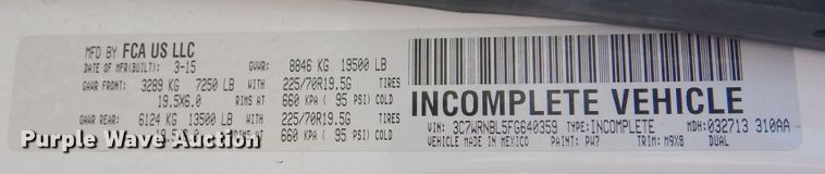 image for item DL6360 2015 Dodge Ram 5500HD  bucket truck