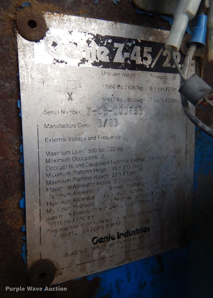 image for item DL6370 1993 Genie 7-45/22  boom lift