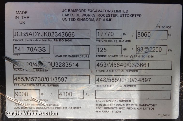 image for item DM6458 JCB 541-70AGS  telehandler