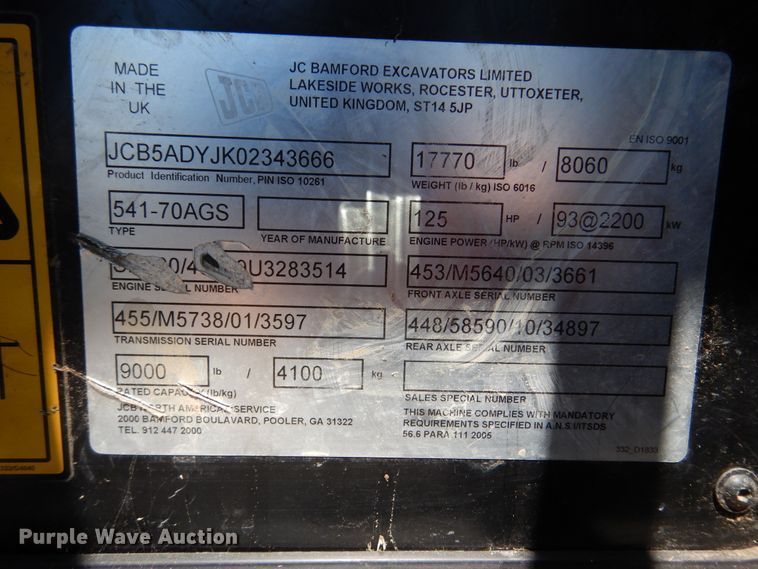 image for item DM6458 JCB 541-70AGS  telehandler