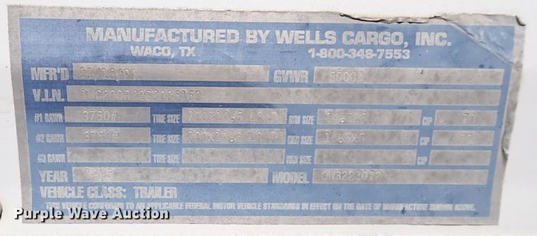 image for item DN1939 1995 Wells Cargo  jobsite trailer