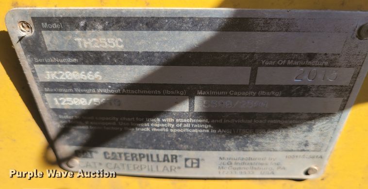 image for item JG9126 2015 Caterpillar TH255C  telehandler