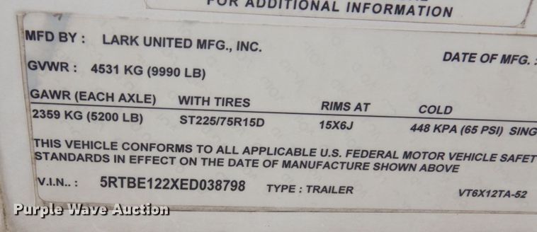 image for item JQ9149 2014 Lark United  enclosed cargo trailer with ground thaw machine