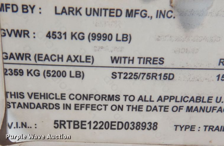 image for item JQ9150 2014 Lark United  enclosed cargo trailer with ground thaw machine