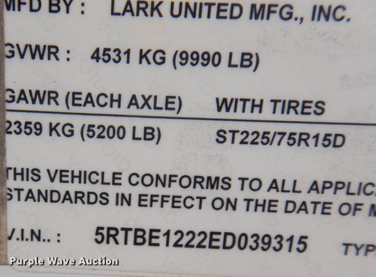 image for item JQ9151 2014 Lark United  enclosed cargo trailer with ground thaw machine