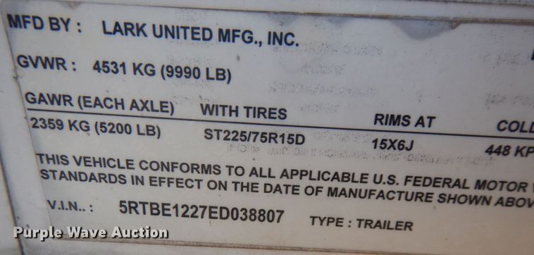 image for item JQ9152 2014 Lark United  enclosed cargo trailer with ground thaw machine