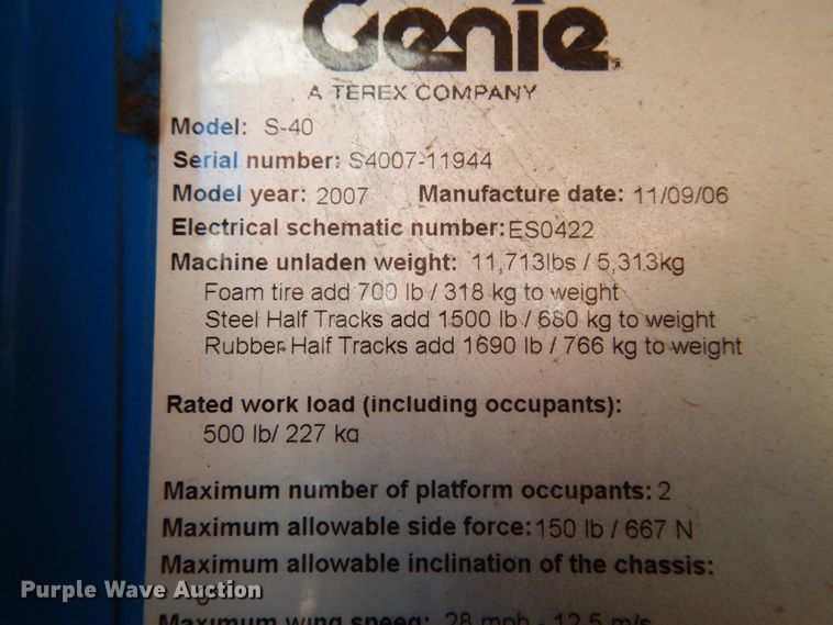 image for item KI9534 2007 Genie S-40  boom lift