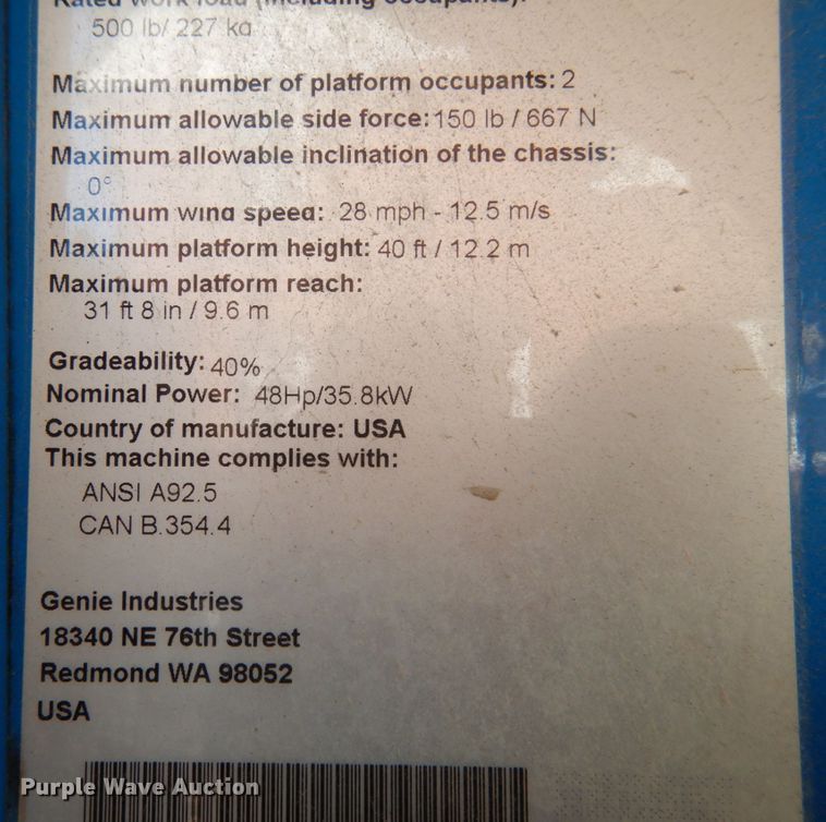 image for item KI9534 2007 Genie S-40  boom lift