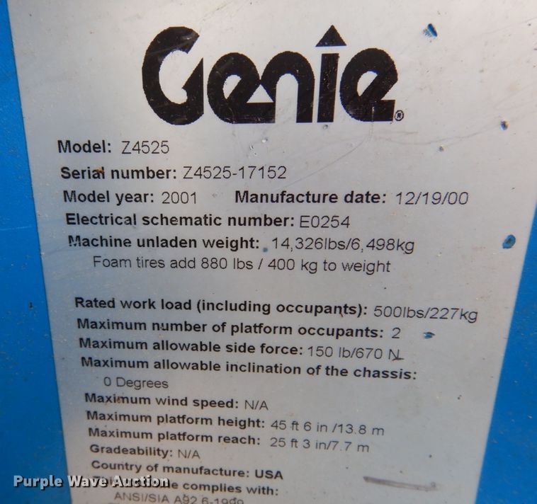 image for item KI9536 2001 Genie Z45/25J  boom lift