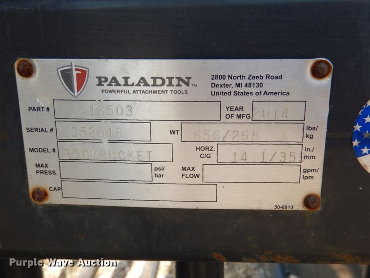 image for item KQ9717 2014 Bradco Paladin RockBucket 82"W skid steer grapple bucket