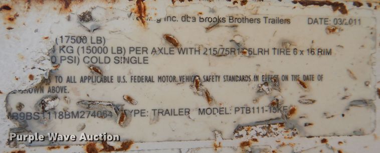 image for item KX9387 2011 Brooks Brothers PTB111-15KF  pole trailer