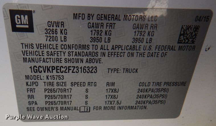 image for item DA5394 2015 Chevrolet Silverado 1500  Double Cab pickup truck