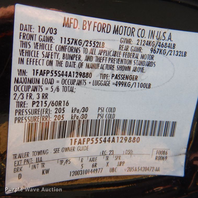 image for item DA5395 2004 Ford Taurus SES