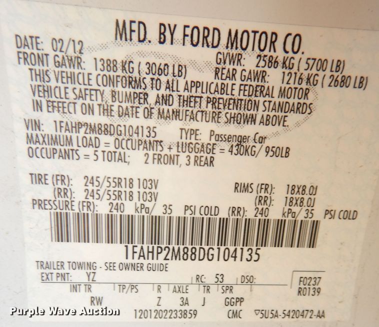 image for item DK2997 2013 Ford Taurus Police Interceptor