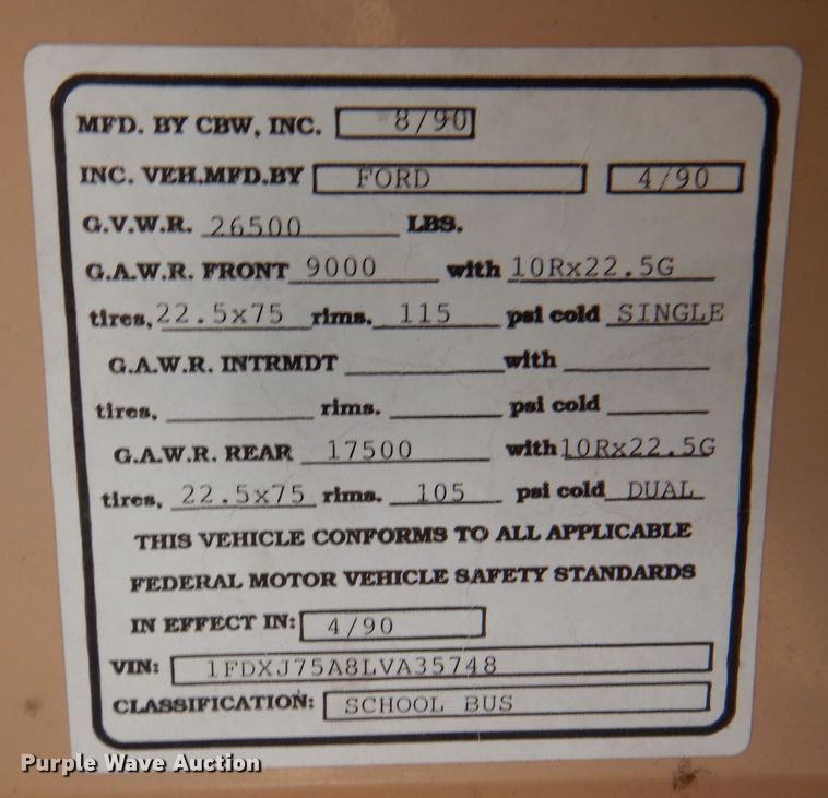 image for item DK8238 1990 Ford B700  school bus