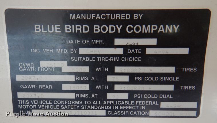 image for item DK8239 1995 Chevrolet Bluebird  school bus