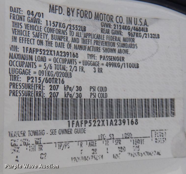 image for item DL3077 2001 Ford Taurus LX