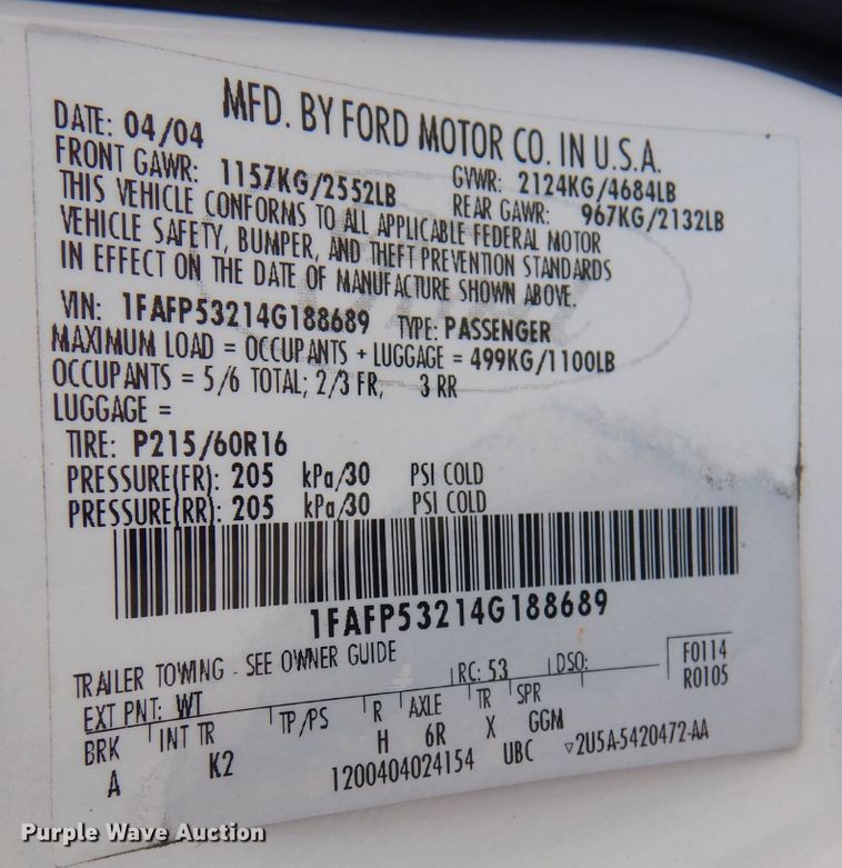 image for item DL3079 2004 Ford Taurus SE