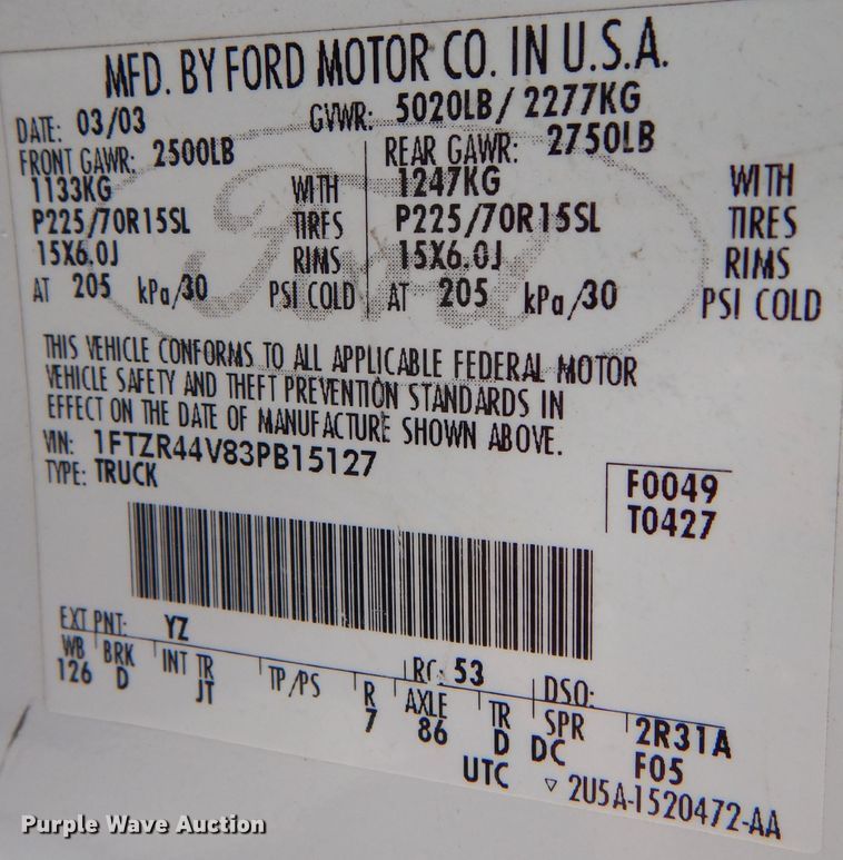 image for item DL3083 2003 Ford Ranger  SuperCab pickup truck