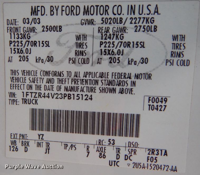 image for item DL3084 2003 Ford Ranger  SuperCab pickup truck