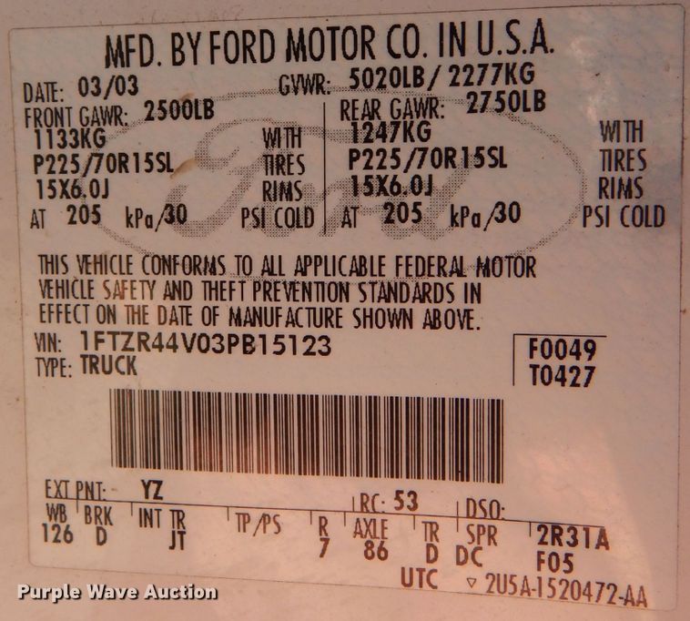 image for item DL3086 2003 Ford Ranger  SuperCab pickup truck