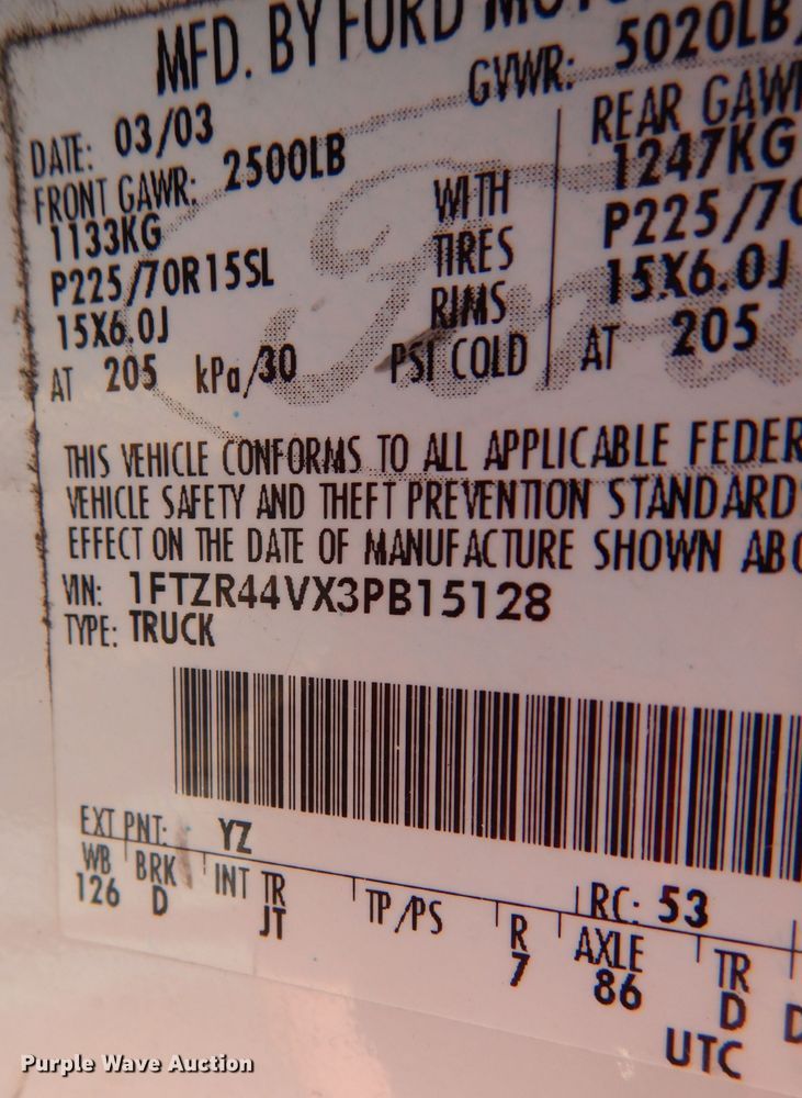 image for item DL3089 2003 Ford Ranger  SuperCab pickup truck