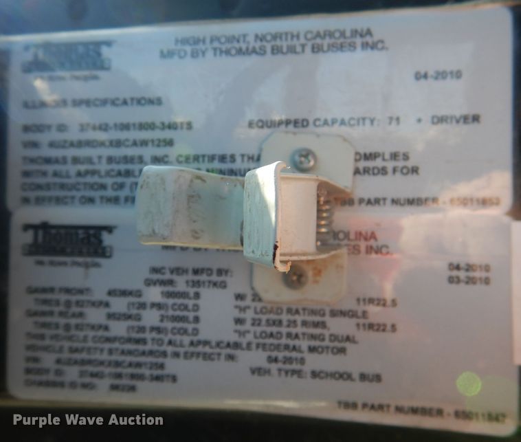 image for item DL3143 2011 Thomas Built  school bus