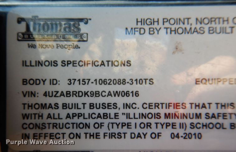 image for item DL3144 2011 Thomas Built Saf-T-Liner  school bus