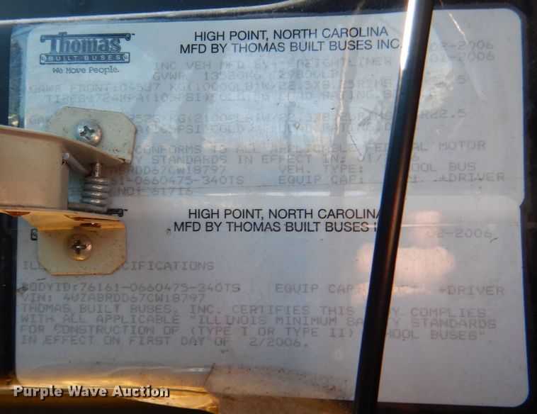 image for item DL3145 2007 Thomas Built  school bus