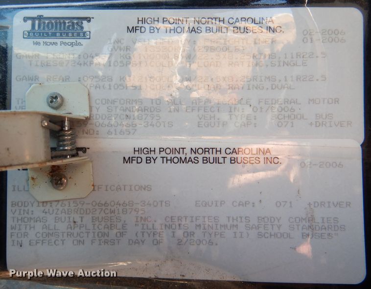 image for item DL3146 2007 Thomas Built  school bus